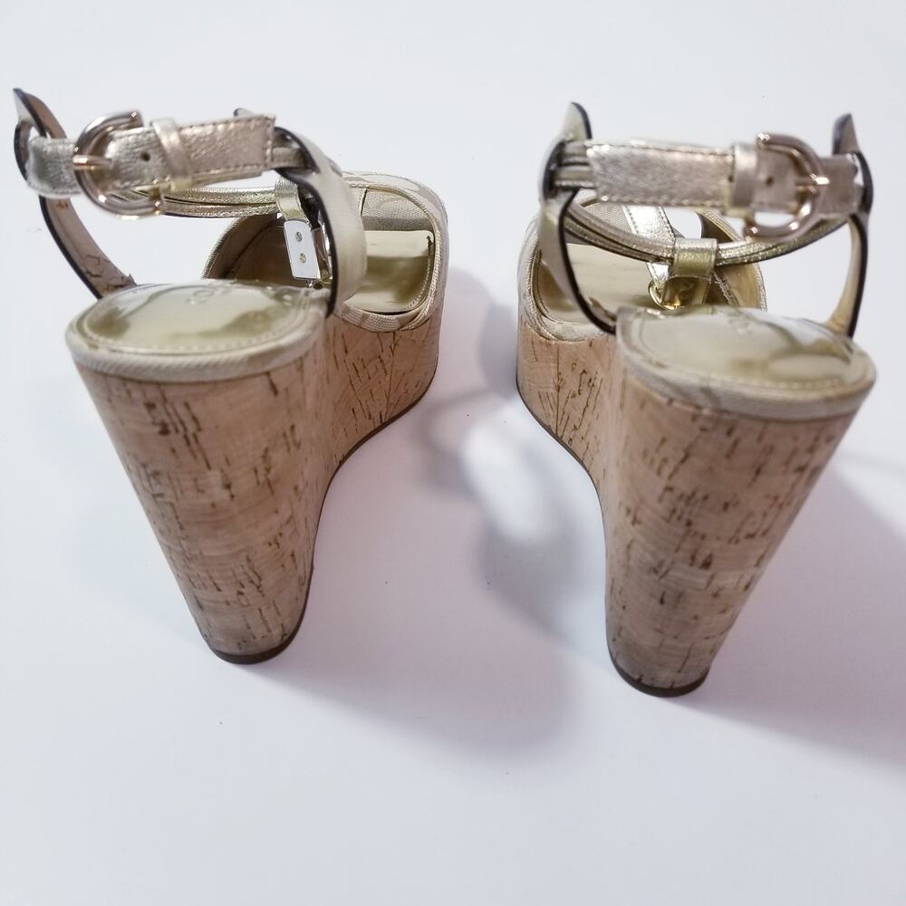 Coach Ivory Metallic Cork Wedge Sandals - Picture 13 of 13